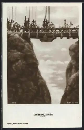 AK Die Nibelungen, I. Teil, Reiter mit Siegfried auf der Zugbrücke