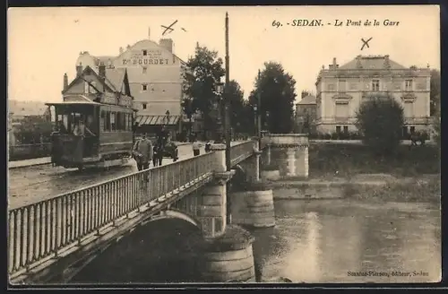 AK Sedan, Le Pont de la Gare, Strassenbahn
