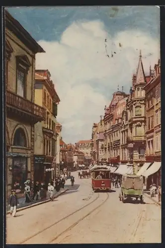 AK Mülhausen, Wildemannstrasse mit Strassenbahn