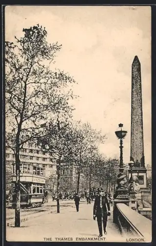 AK London, The Thames Embankment, Strassenbahn