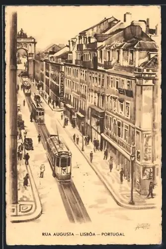 AK Lisboa, Rua Augusta, Strassenbahn