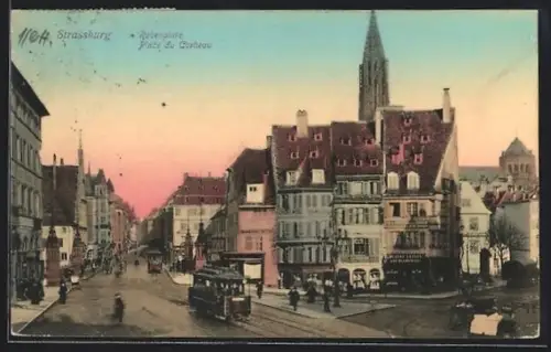 AK Strassburg, Rabenplatz mit Strassenbahn