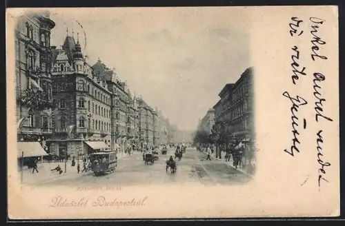 AK Budapest, Erzsebet-körut, Strassenbahn