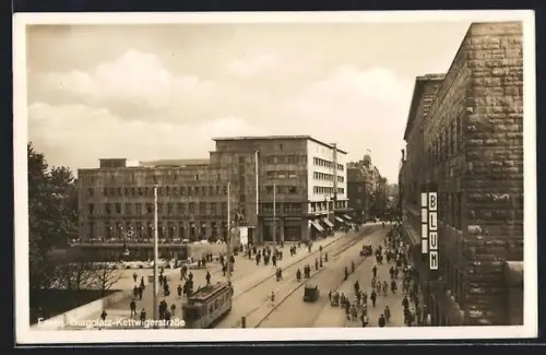 AK Essen, Burgplatz, Kettwigerstrasse, Strassenbahn