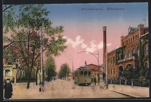AK Wilhelmshaven, Gökerstrasse mit Strassenbahn