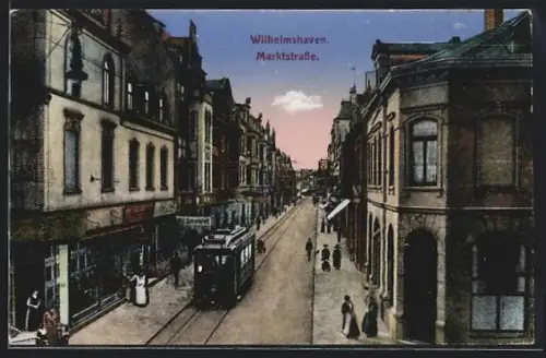 AK Wilhelmshaven, Strassenbahn in der Marktstrasse