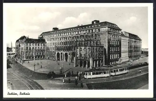 AK Bochum, Rathaus mit Strassenbahn