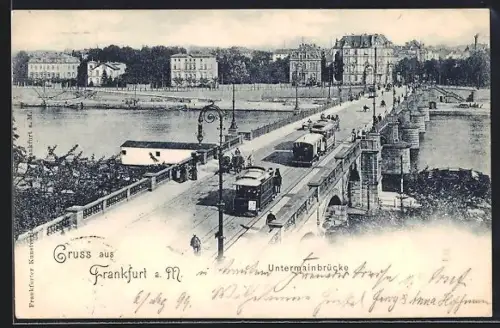 AK Frankfurt, Strassenbahn auf der Untermainbrücke