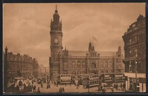 AK Sheffield, Town Hall, Strassenbahn