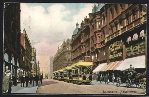 AK Manchester, Deansgate with tramways, Strassenbahnkolonne