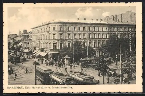 AK Warschau, Ecke Marschallstr. u. Jerusalemerallee, Strassenbahn