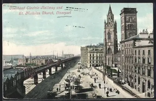AK Liverpool, St. Nicholas Church, Strassenbahn