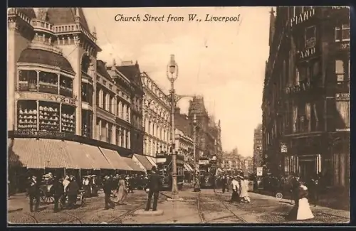 AK Liverpool, Church Street from W., Strassenbahn