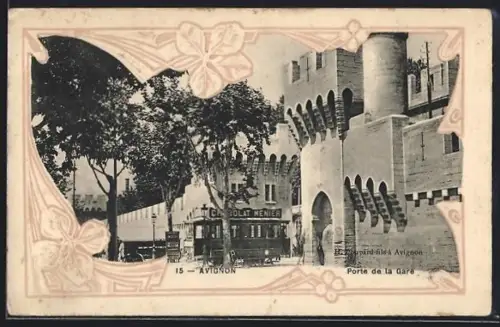AK Avignon, Porte de la Gare, Strassenbahn