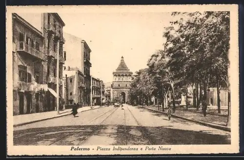 AK Palermo, Piazza Indipendenza e Porta Nuova, Strassenbahn