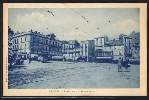 AK Bézier, Place de la République, Strassenbahn