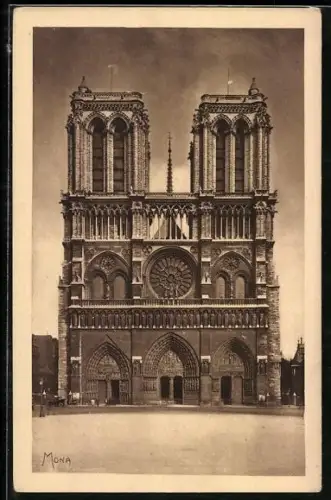 AK Paris, Cathédrale Notre-Dame, La facade