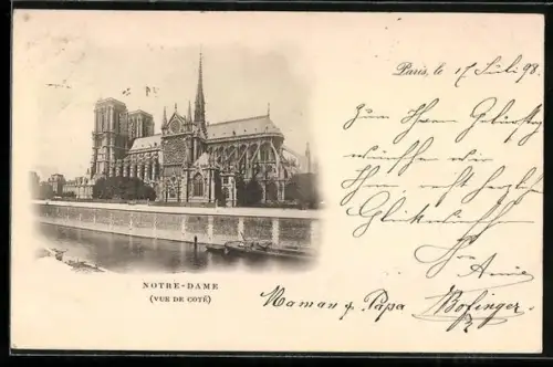 AK Paris, Cathédrale Notre-Dame, vue de coté