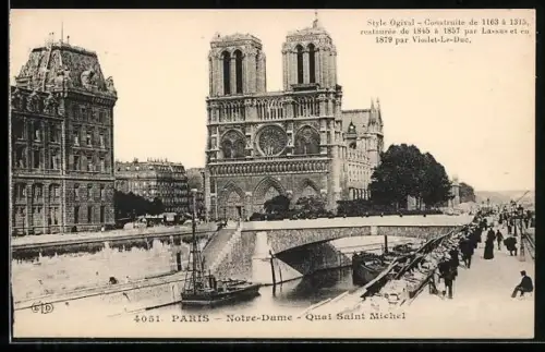 AK Paris, Notre-Dame, Quai Saint Michel