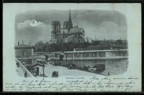 Mondschein-AK Paris, Cathédrale Notre-Dame, vue des Quais