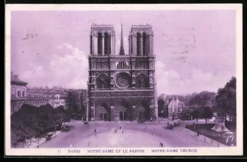 AK Paris, Notre-Dame et le Parvis, Strassenbahn