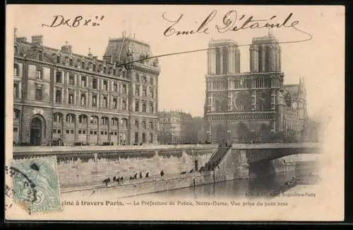 AK Paris, La Préfecture de Police, Notre-Dame, Vue prise du petit bras