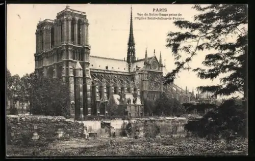 AK Paris, Vue de Notre-Dame prise de l`Eglise Saint-Julien-le Pauvre