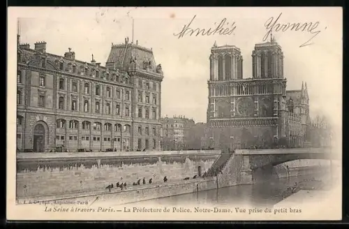 AK Paris, La Seine à travers Paris, La Préfecture de Police, Notre-Dame, Vue prise du petit bras
