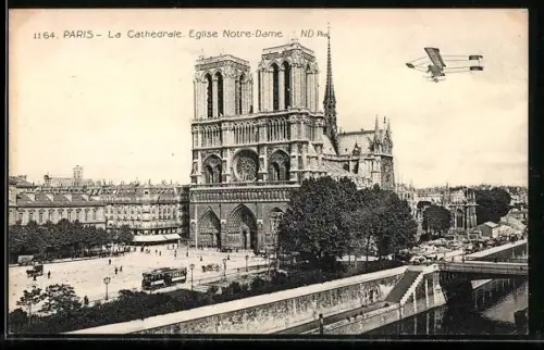 AK Paris, La Cathédrale, Eglise Notre-Dame, Strassenbahn