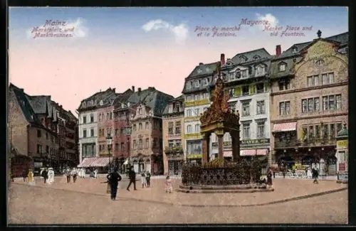 AK Mainz, Marktplatz und Marktbrunnen