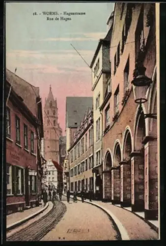 AK Worms, Hagenstrasse mit Blick auf den Dom