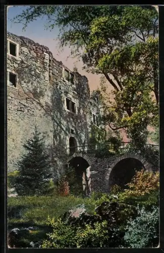 AK Bad Liebenstein, Burgruine mit Brücke und Maueransicht