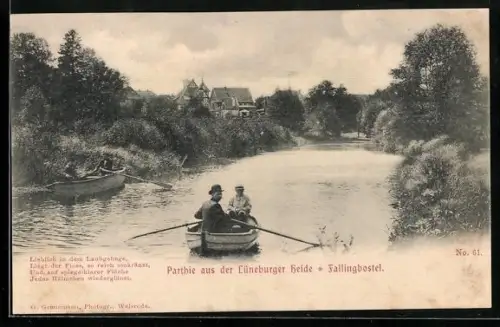 AK Fallingbostel /Lüneburger Heide, Ruderboote auf einem Fluss