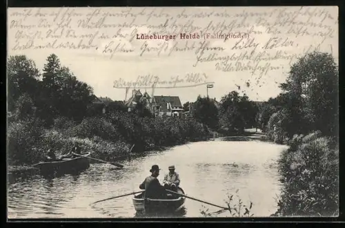 AK Fallingbostel /Lüneburger Heide, Flusslandschaft mit Ruderbooten