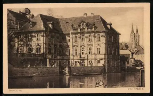 AK Bamberg, Concordia, Ruderboot auf dem Wasser