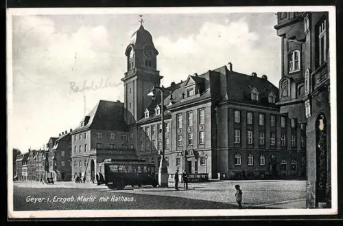 AK Geyer i. Erzgeb., Markt mit Rathaus