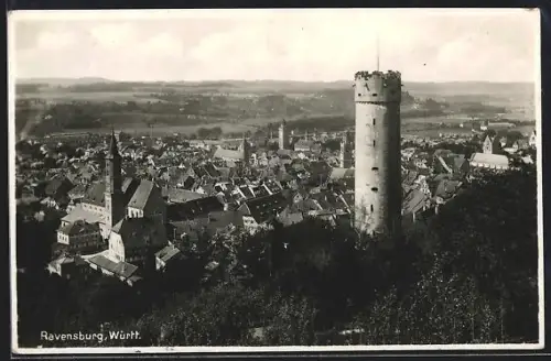 AK Ravensburg /Württ., Ortsansicht mit Mehlsack und Kirche