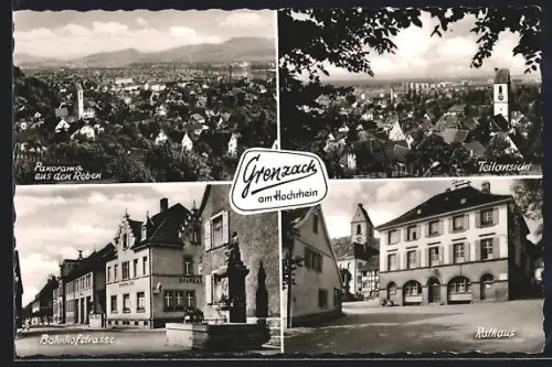 AK Grenzach am Hochrhein, Panorama aus den Reben, Teilansicht, Bahnhofstrasse, Rathaus