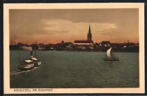 AK Radolfzell am Bodensee, Stadtansicht, Bodensee, Dampfschiff, Segelboot