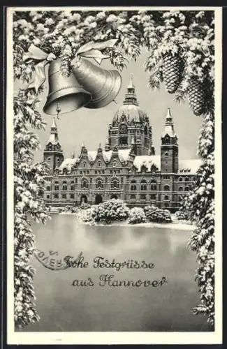 AK Hannover, Neues Rathaus im Winter