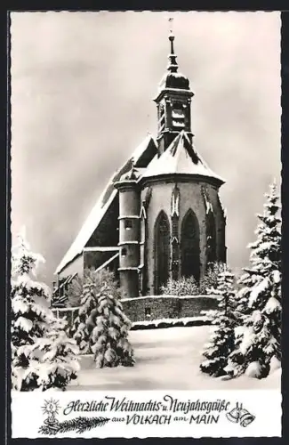 AK Volkach am Main, Kirche im Winter