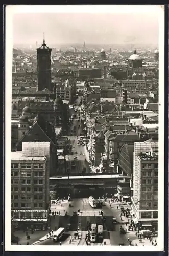 AK Berlin, Alexanderplatz, Blick auf das Rote Rathaus und die Stadtbahn