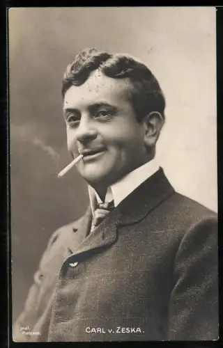 AK Schauspieler Carl v. Zeska mit Zigarette im Porträt