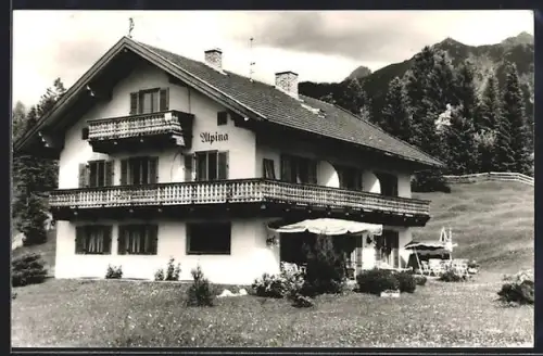 AK Krün, Hotel Haus Alpina mit Garten