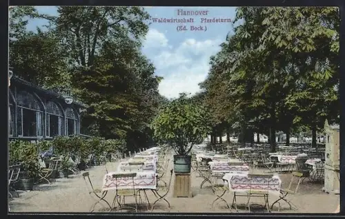 AK Hannover, Gasthaus Waldwirtschaft Pferdeturm Ed. Bock, Gartenansicht