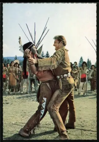 AK Karl May, Eine Szene aus dem Film Der Schatz im Silbersee, Der bärenstarke Häuptling kämpft mit Old Shatterhand