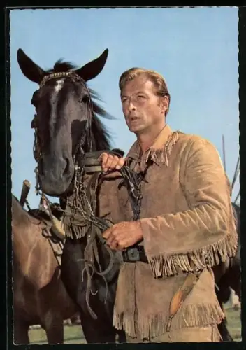 AK Karl May, Lex Barker in Winnetou, II. Teil, Old Shatterhand mit Pferd