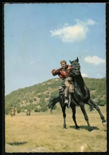 AK Der Schatz im Silbersee, Götz George als Fred Engel auf der Flucht, Szenenfoto aus der Karl May-Verfilmung