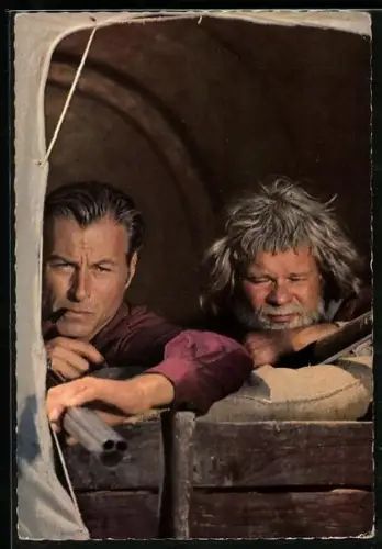 AK Karl May Film Winnetou 1. Teil, Schauspieler Lex Barker und Ralf Wolter