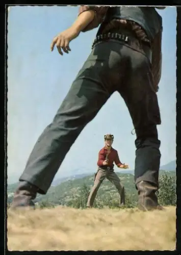 AK Szene aus Der Schatz im Silbersee nach Karl May, Fred nach der Verfolgung des Cornels